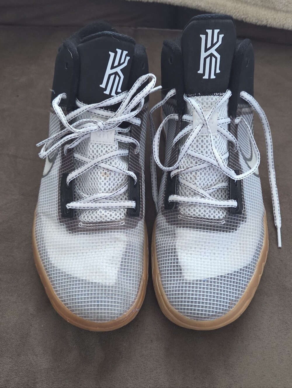 Nike Men's White and Black Basketball Sneakers with Gum Outsole